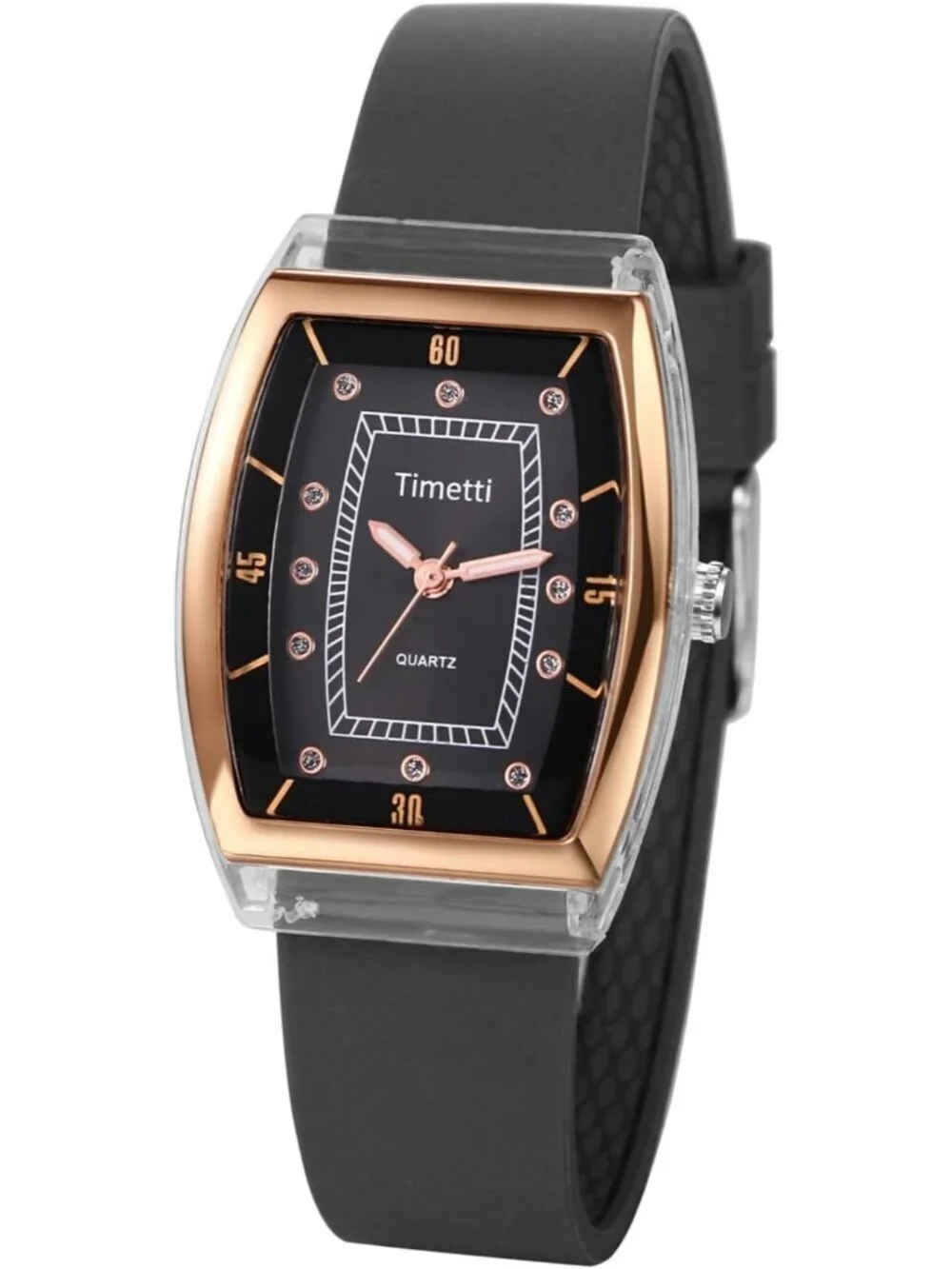 Women's Black Analog Quartz Tonneau Dial Adjustable Band Silicone Wrist Watch